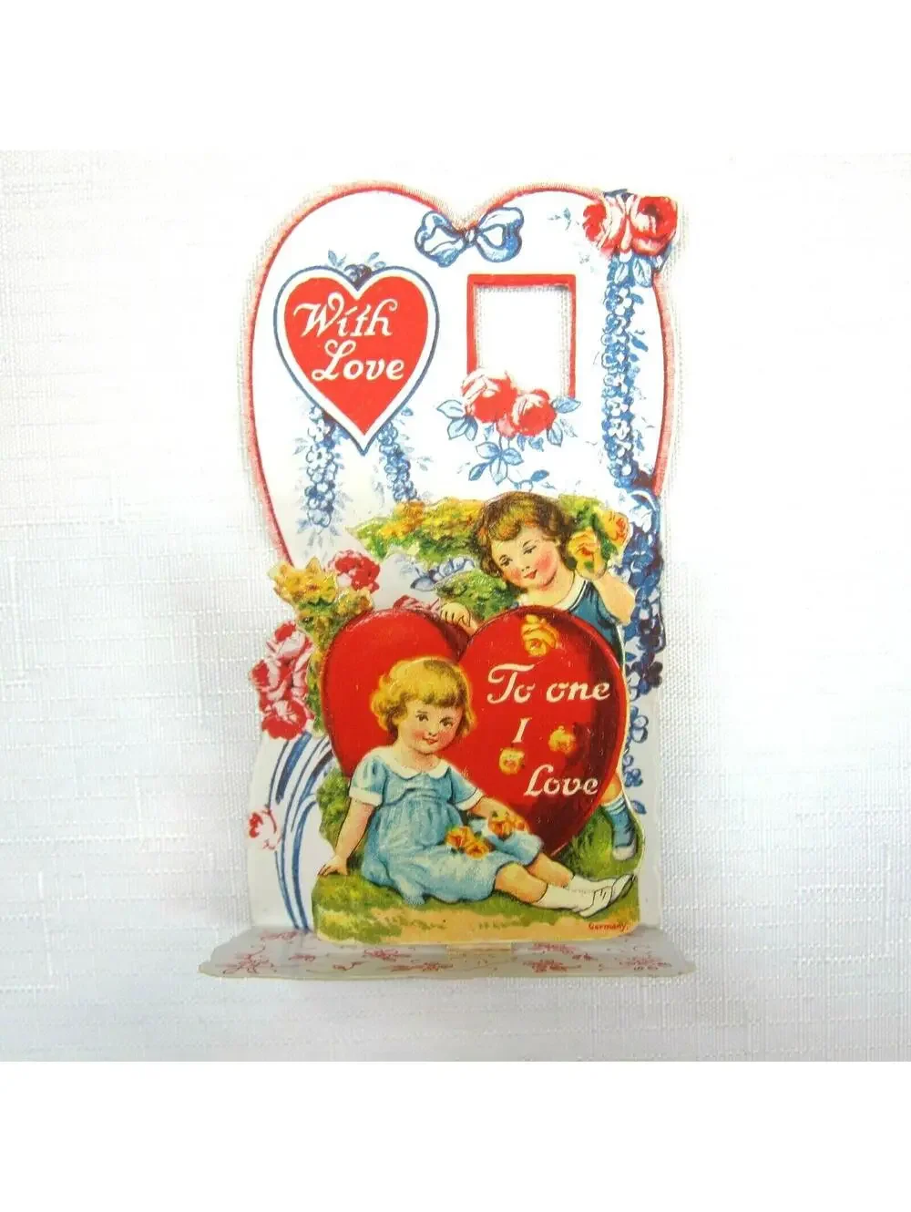 Vintage Valentine Pop Up 3D Die Cut Boy & Blonde Girl Flowers Germany 1920s-30s